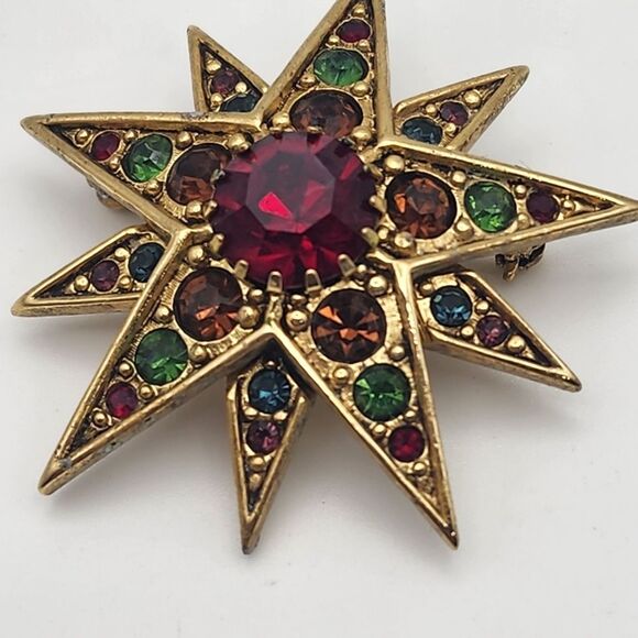 Vintage Joan Rivers Gold Tone Rhinestone Starburst Brooch - Picture 3 of 6